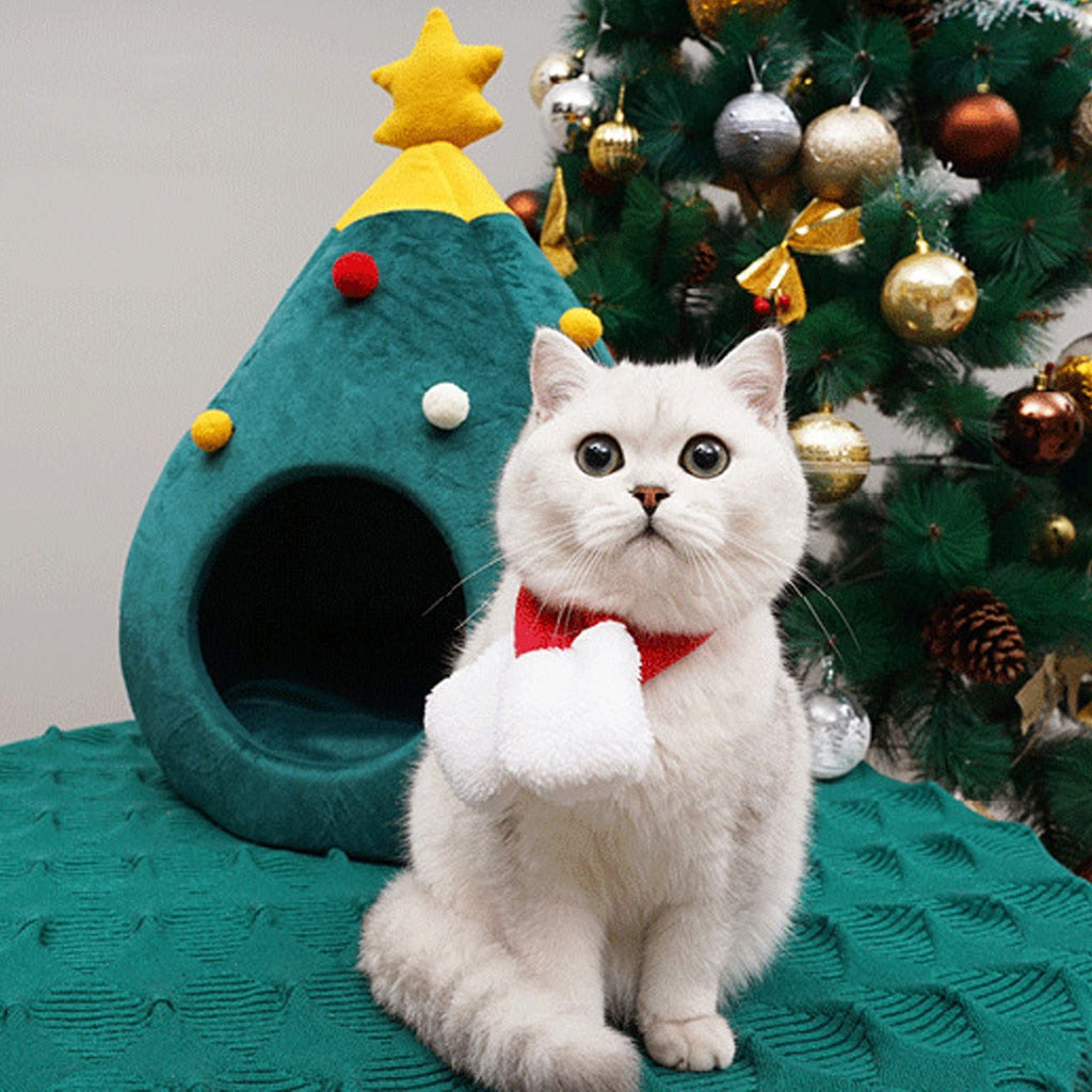 Pet Christmas Tree Cat Beds House, Indoor Doggy House Portable Green Pet Igloo Tent Cat Cave Nest for Kittens and Small Animals
