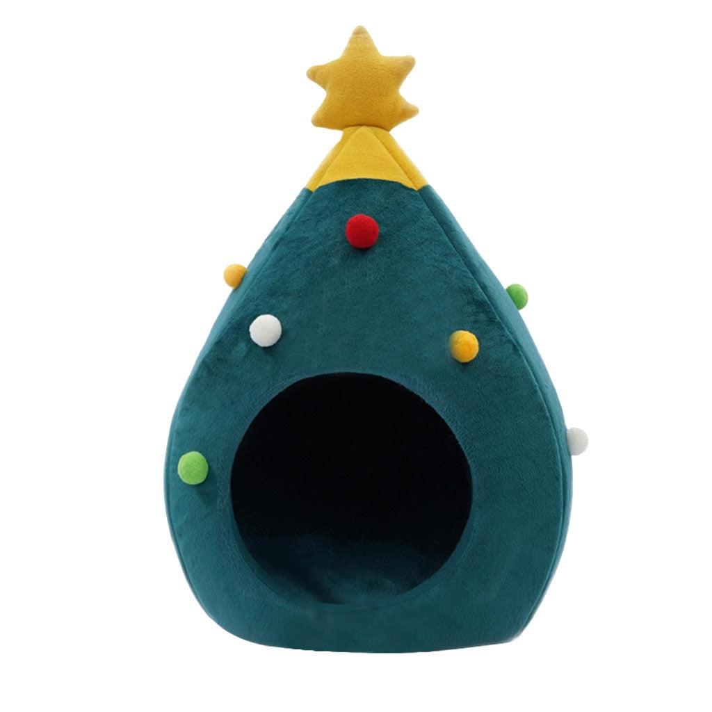 Pet Christmas Tree Cat Beds House, Indoor Doggy House Portable Green Pet Igloo Tent Cat Cave Nest for Kittens and Small Animals